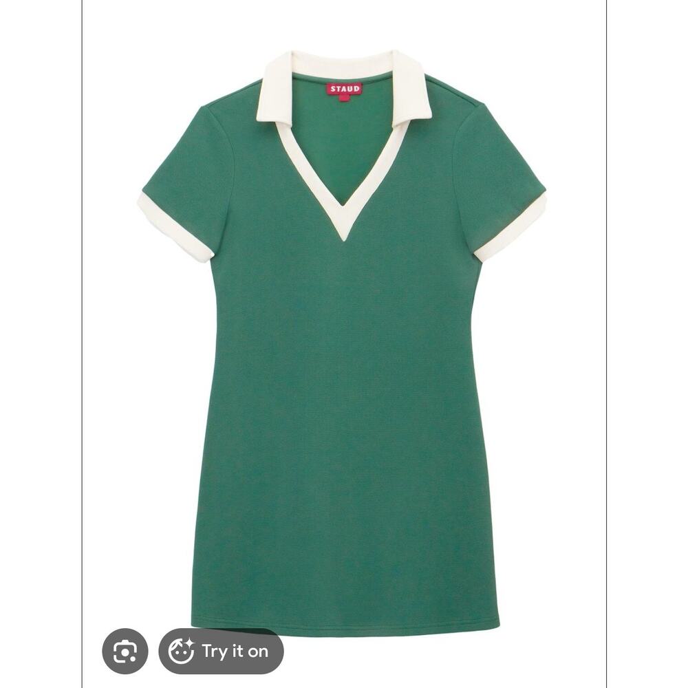 STAUD Court Volley Mini Dress Size Medium Green Knit Polo Mini Dress Preppy
